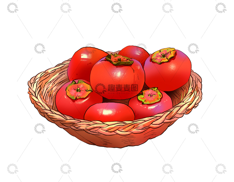 源文件下载【趣麦麦图】秋分节气水果柿子果实竹筐篮子