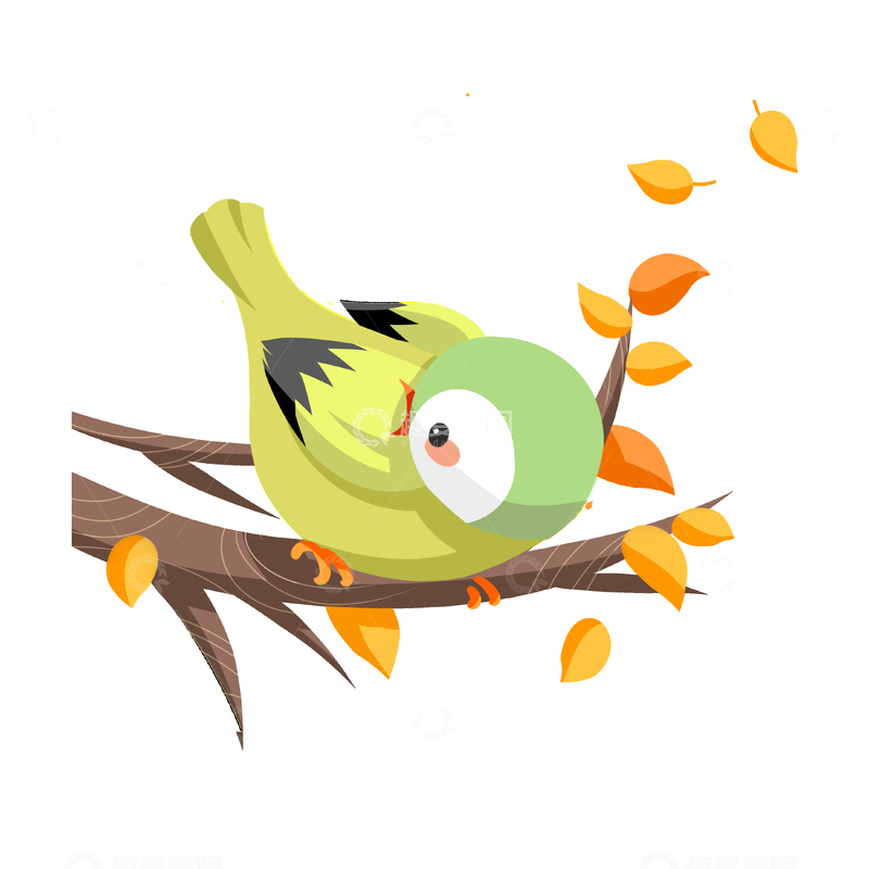 源文件下载【趣麦麦图】秋分节气麻雀鸟类树枝树叶叶子