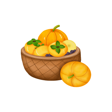 秋分节气柿子南瓜水果蔬菜竹筐