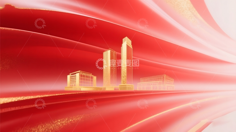 高清大图下载【趣麦麦图】红金地产建筑光效背景