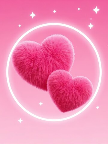 粉色毛绒爱心在光环中