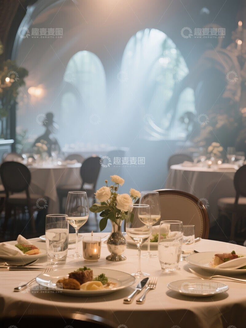 高清大图下载【趣麦麦图】餐厅内氛围感浪漫用餐场景