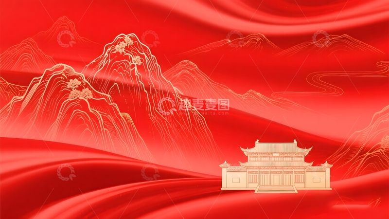 高清大图下载【趣麦麦图】红金地产国风建筑背景