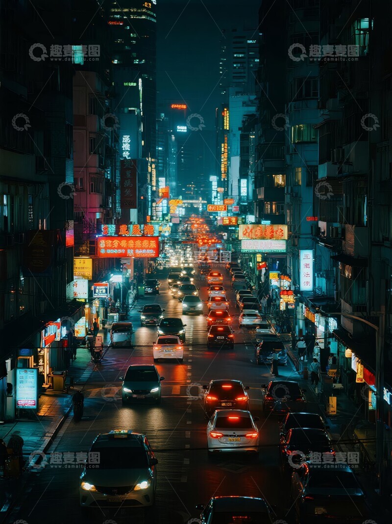高清大图下载【趣麦麦图】夜幕下的繁华都市街道