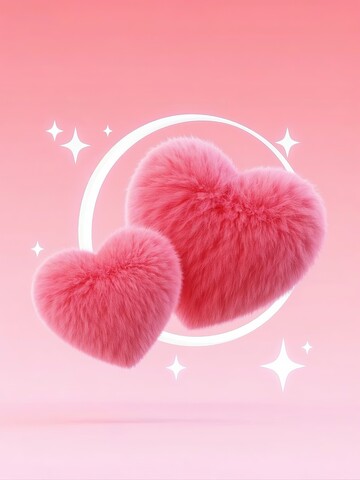 粉色毛绒爱心与光环装饰