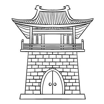 古风线条黑白建筑线稿