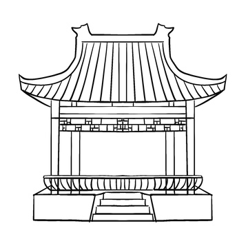 国风黑白建筑线稿