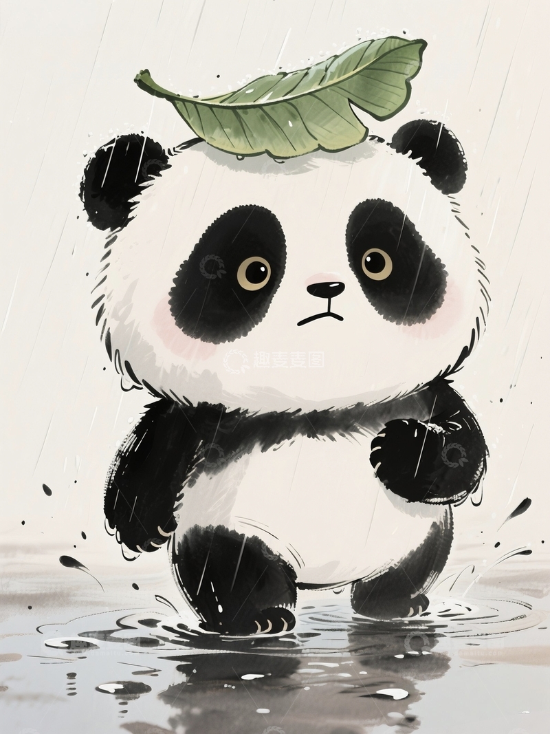 高清大图下载【趣麦麦图】下雨天躲雨熊猫