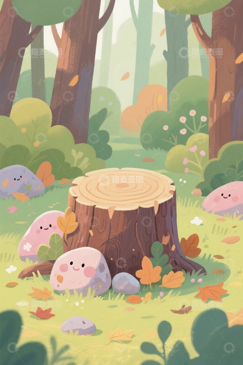 高清大图下载【趣麦麦图】秋天森林的木桩