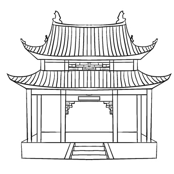 古风亭台黑白建筑线稿