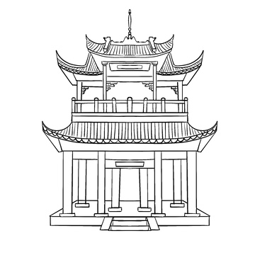 古风线条黑白建筑线稿