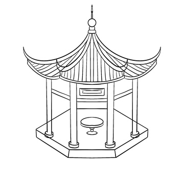 古风凉亭黑白建筑线稿