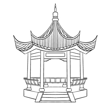 古风黑白建筑线稿