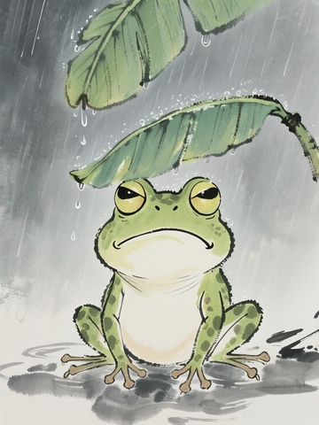下雨天躲雨青蛙
