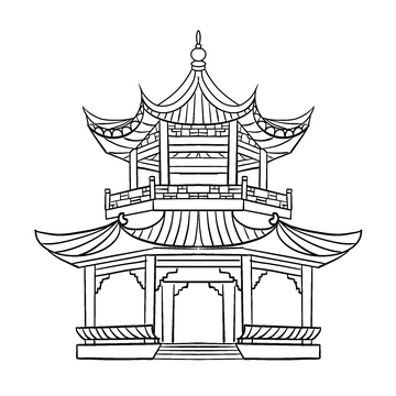 古风亭台凉亭黑白建筑线稿