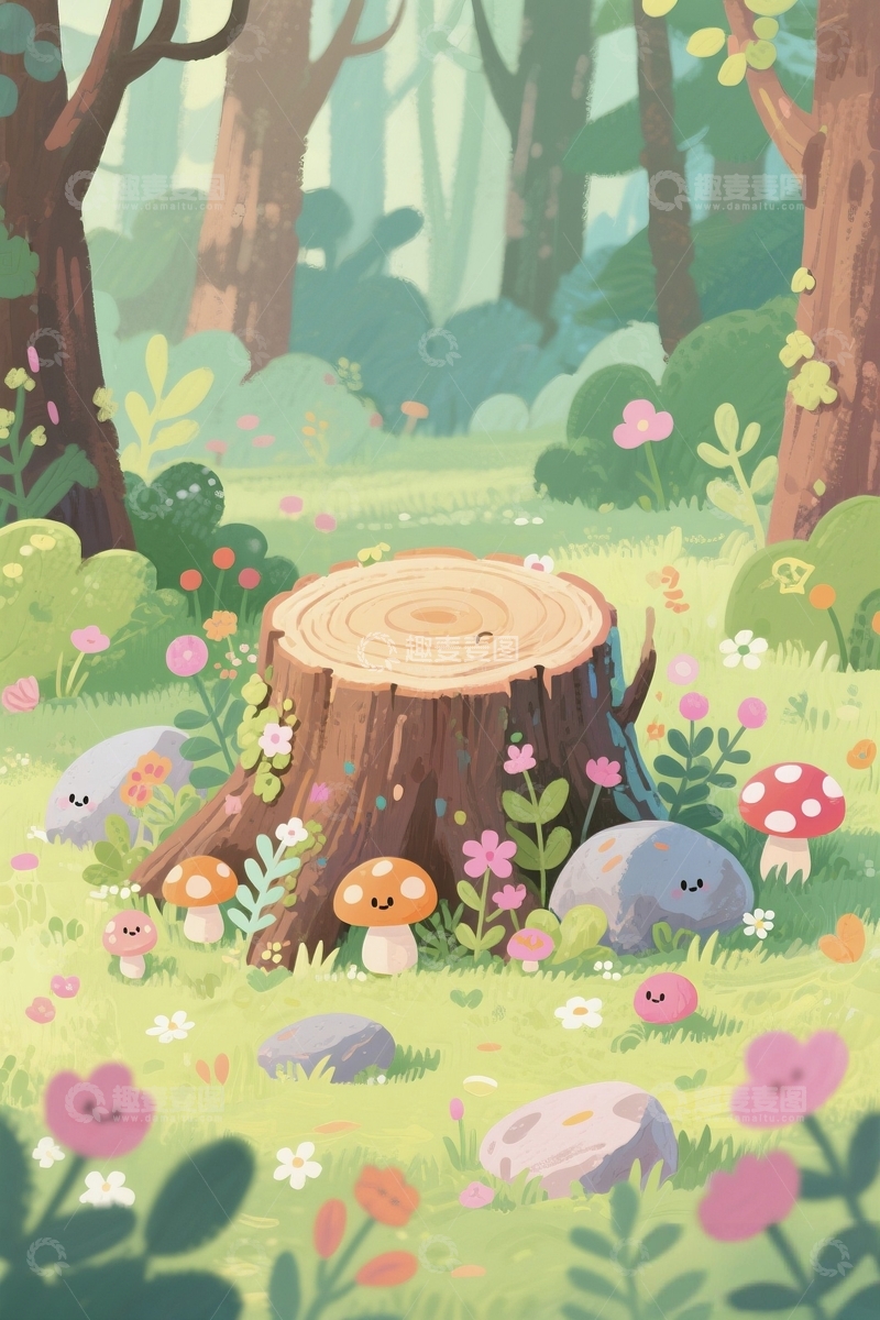 高清大图下载【趣麦麦图】长蘑菇的木桩