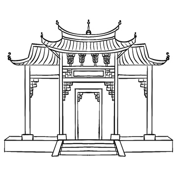 古风国风黑白建筑线稿