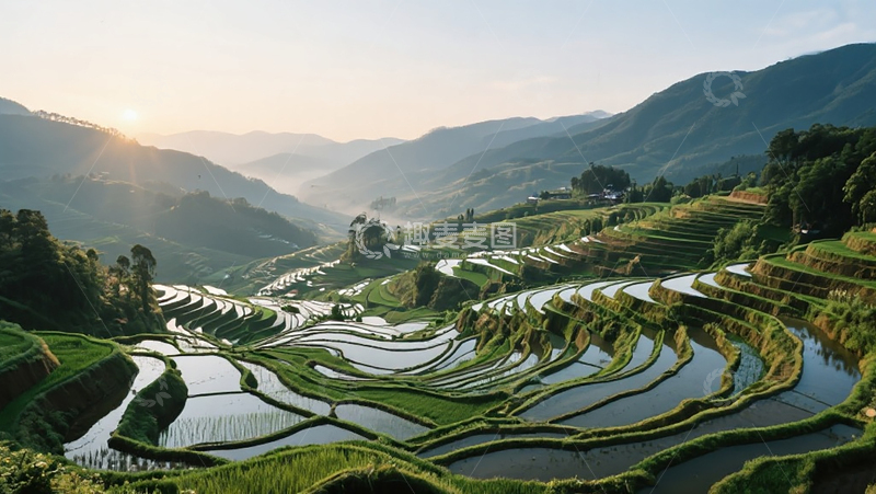 高清大图下载【趣麦麦图】梯田自然风景农业水田背景