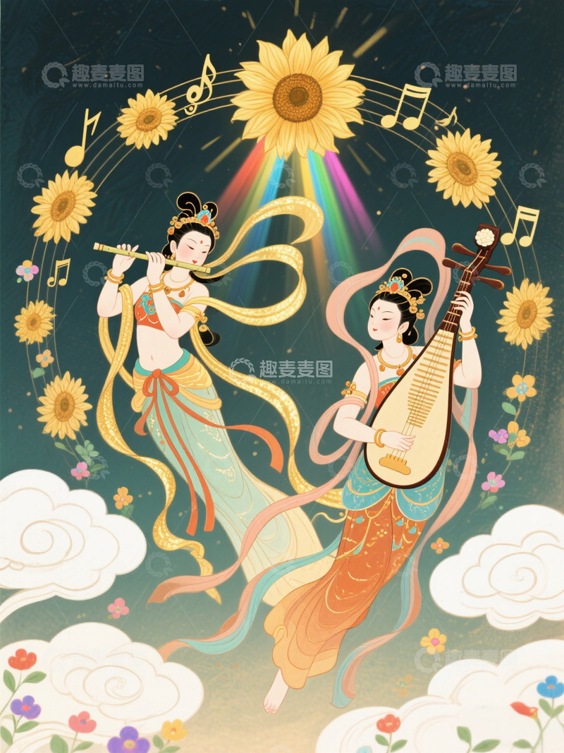 高清大图下载【趣麦麦图】敦煌壁画飞天2