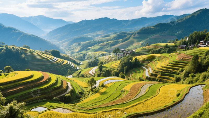 高清大图下载【趣麦麦图】梯田自然风景农业水田背景