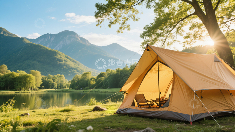 高清大图下载【趣麦麦图】夏季帐篷露营休闲生活草地风景