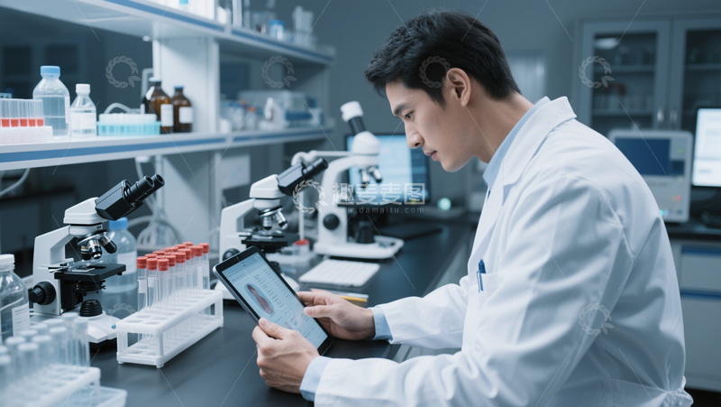 高清大图下载【趣麦麦图】医生科研实验室医疗场景看平板照片