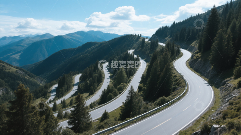 自然风光盘山公路蓝天白云商业照片