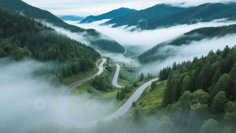 高清大图下载【趣麦麦图】自然风光盘山公路云海商业照片