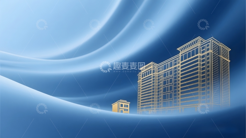高清大图下载【趣麦麦图】蓝金地产线描建筑背景