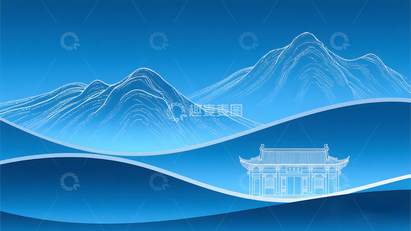 蓝色中式建筑地产主视觉背景