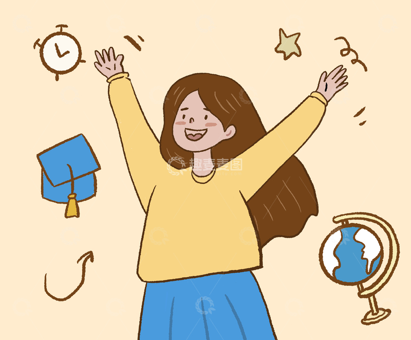 源文件下载【趣麦麦图】迎接新学期学生插画