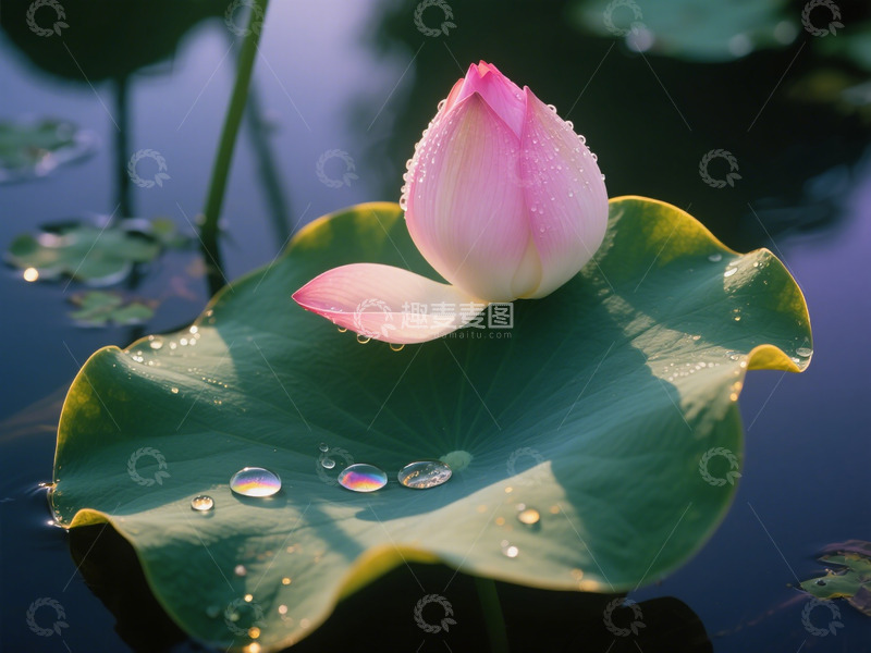 高清大图下载【趣麦麦图】夏日池塘荷花含苞待放特写