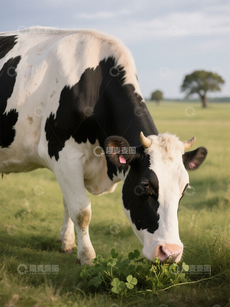 高清大图下载【趣麦麦图】草原牧场奶牛吃草特写