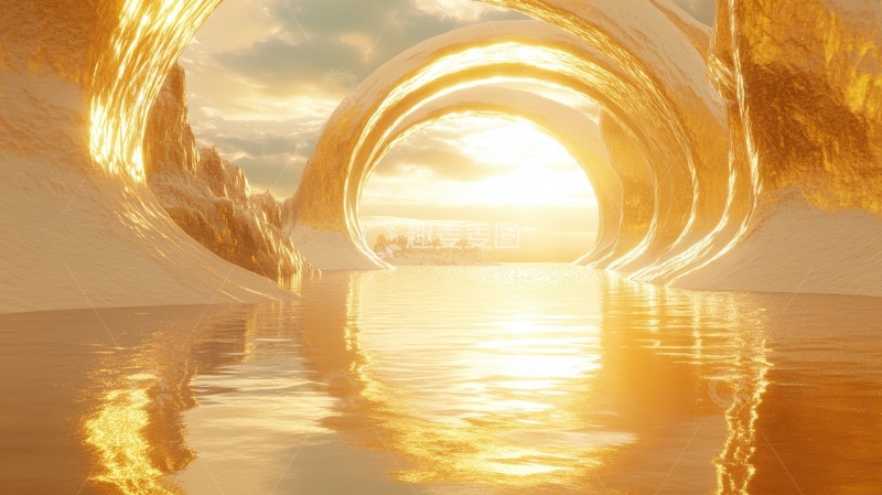 高清大图下载【趣麦麦图】电商水波金黄色背景