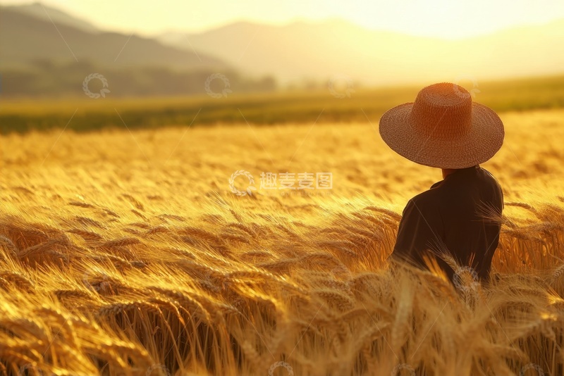 高清大图下载【趣麦麦图】金色麦田里的背影