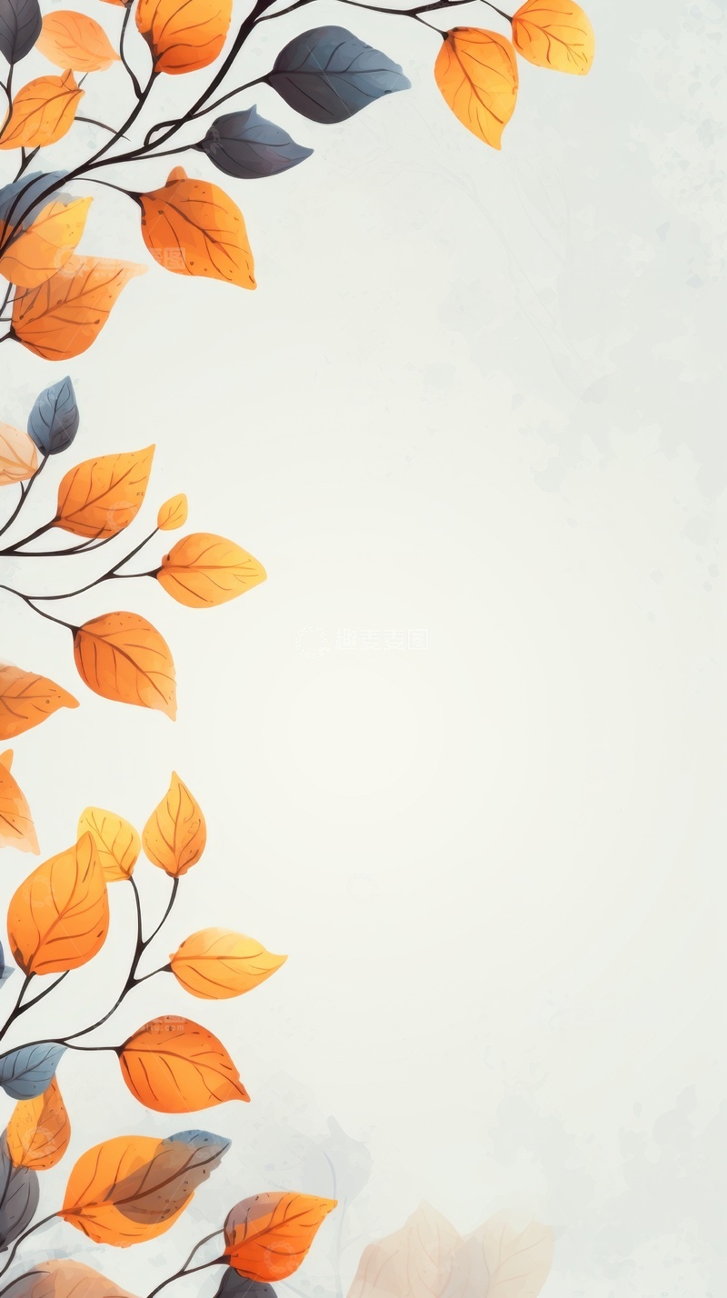 高清大图下载【趣麦麦图】手绘简约树叶树枝边框背景
