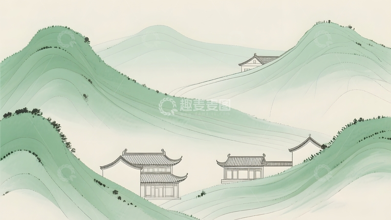 绿色山水中式地产主视觉背景