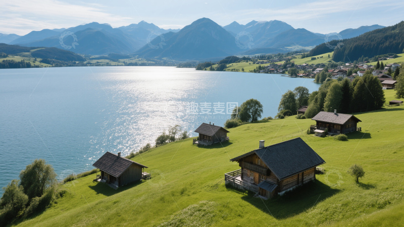 高清大图下载【趣麦麦图】山水田园乡村小镇新农村湖泊风景商业照片
