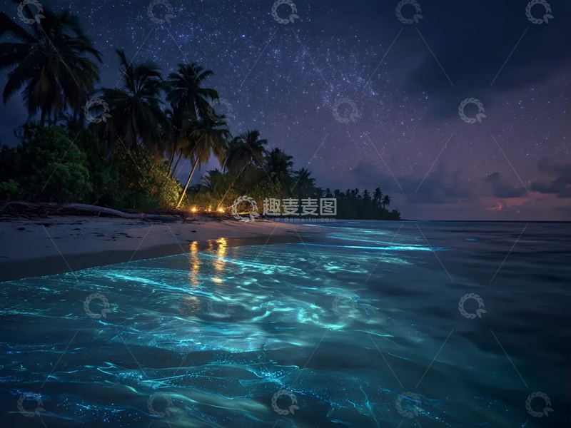 高清大图下载【趣麦麦图】海边椰林夜景 1