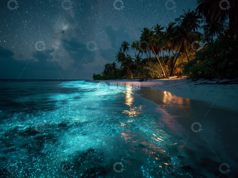 高清大图下载【趣麦麦图】海边椰林夜景 2
