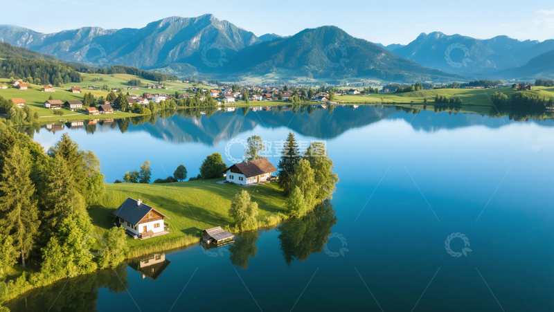 高清大图下载【趣麦麦图】山水田园乡村小镇新农村湖泊风景商业照片