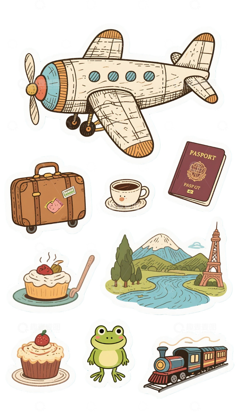 旅行手账贴纸素材卡通可爱飞机旅游3