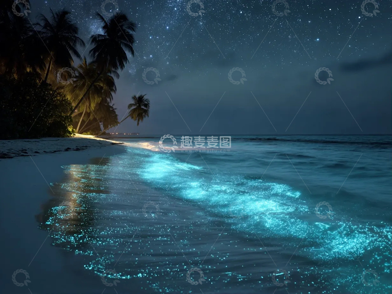 高清大图下载【趣麦麦图】海边椰林夜景 3
