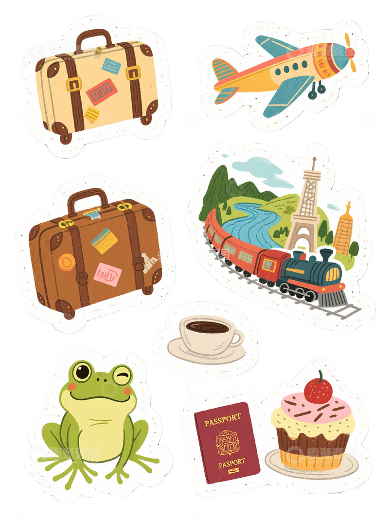旅行手账贴纸素材卡通可爱飞机旅游6