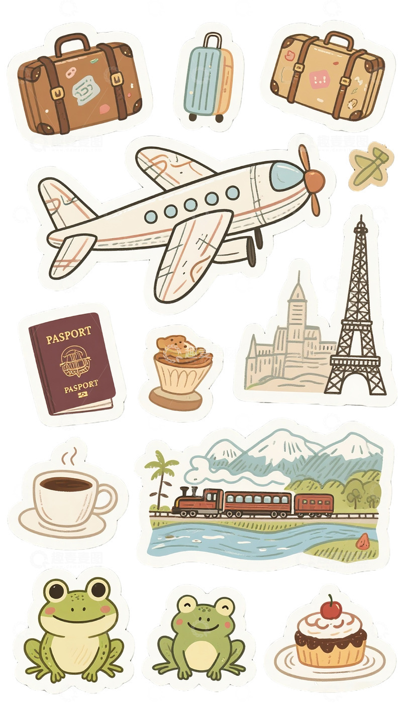 旅行手账贴纸素材卡通可爱飞机旅游4