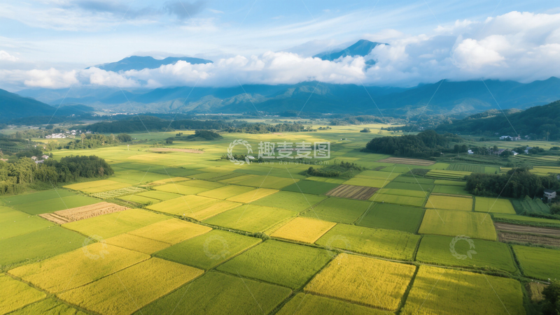 田园风光田野麦田绿色农业蓝天白云商业照片