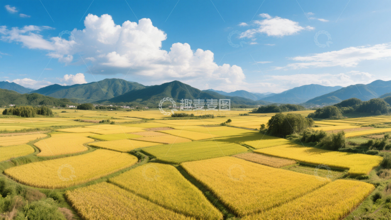 田园风光田野麦田农业蓝天白云商业照片