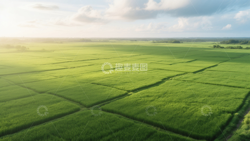 田园风光田野麦田绿色农业蓝天白云商业照片