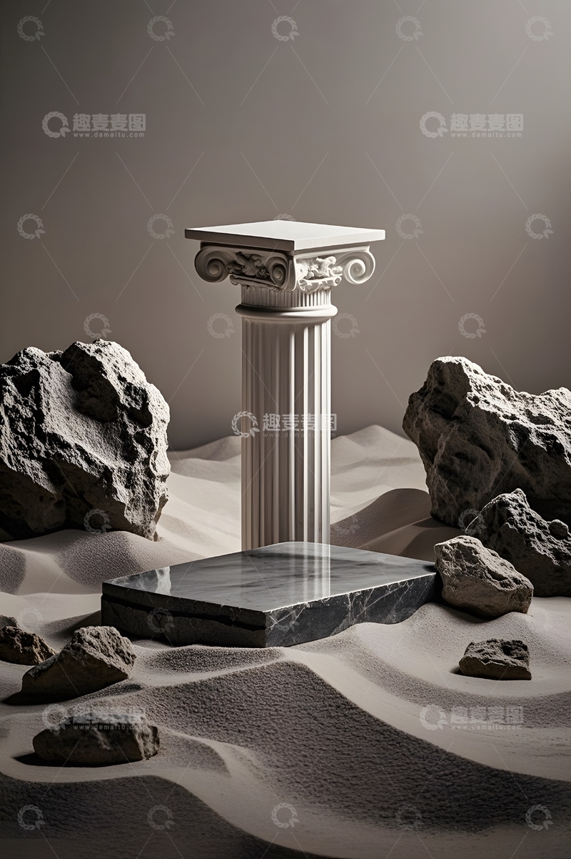 高清大图下载【趣麦麦图】黑白灰色罗马柱石块展台背景