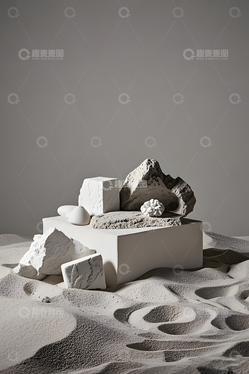 高清大图下载【趣麦麦图】黑色石块展台电商背景